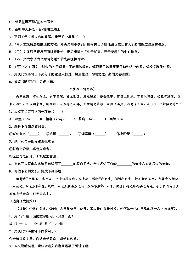2022-2023学年福建省龙岩市永定区、连城县重点名校中考语文最后冲刺浓缩精华卷含解析03