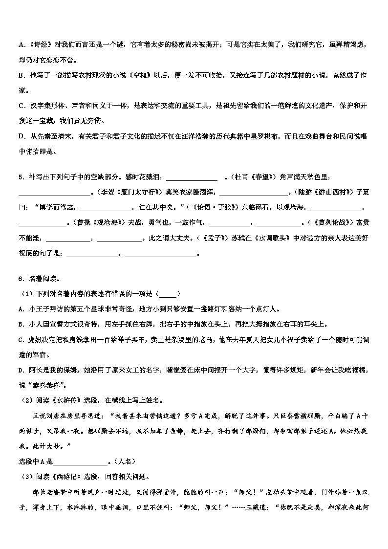 2022-2023学年福建省南安市达标名校中考语文四模试卷含解析02