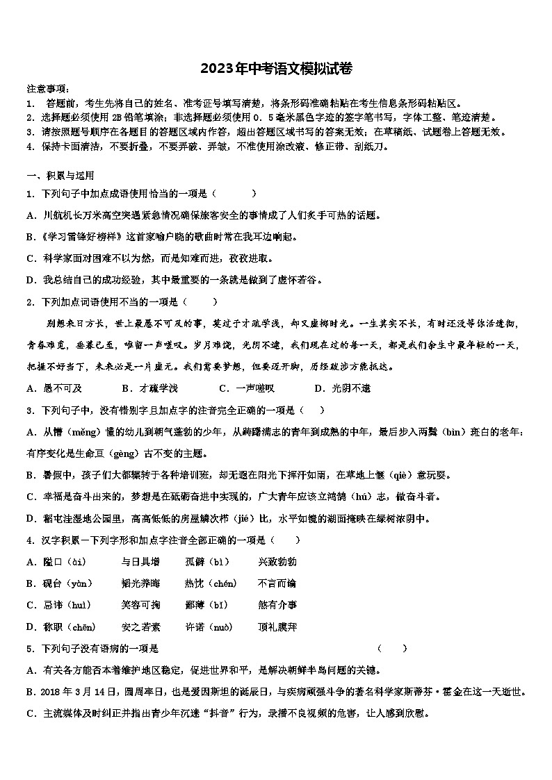 2022-2023学年福建省泉州聚龙外国语校中考联考语文试卷含解析01