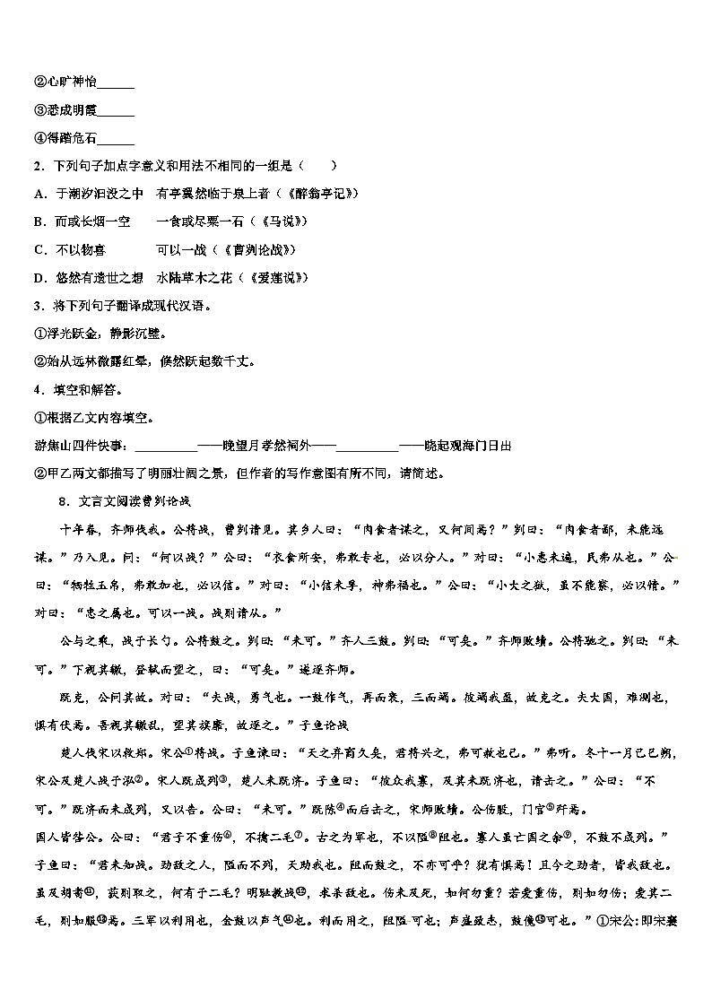 2022-2023学年福建省泉州市永春第二中学中考语文对点突破模拟试卷含解析第3页