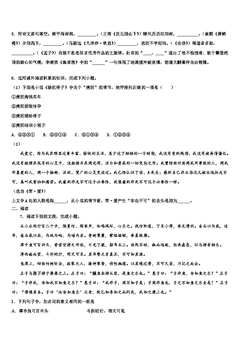 2022-2023学年福建省晋江市养正中学十校联考最后语文试题含解析02