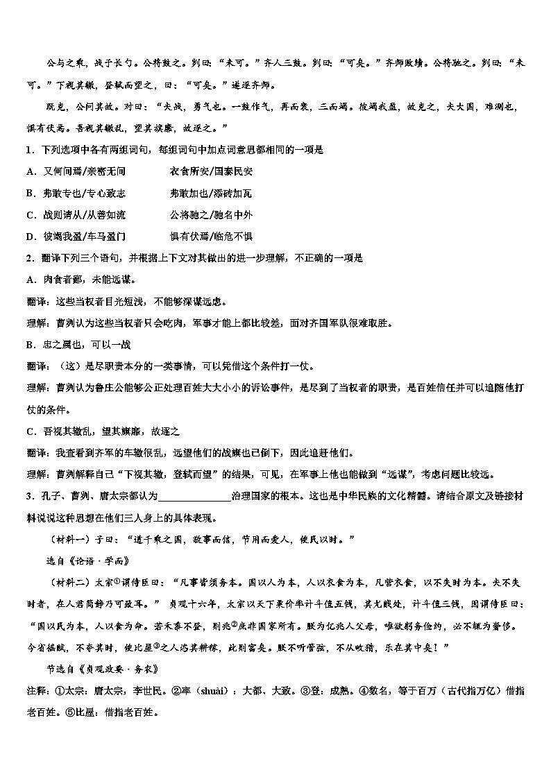 2022-2023学年甘肃省武威第九中学毕业升学考试模拟卷语文卷含解析第3页