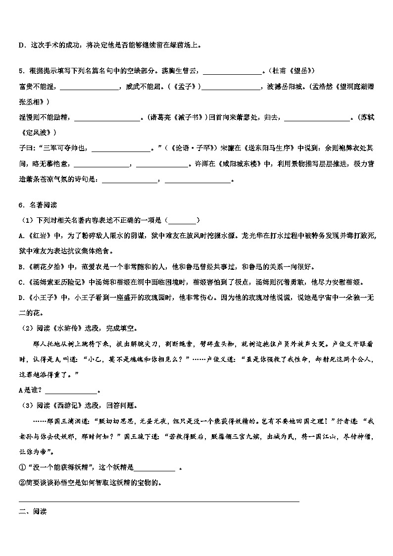 2022-2023学年广东省汕头市潮南区胪岗镇中考语文仿真试卷含解析02