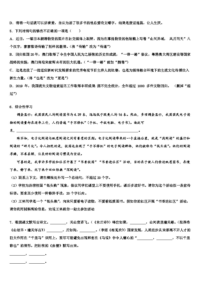 2022-2023学年广东省英德市市区重点中学中考二模语文试题含解析02