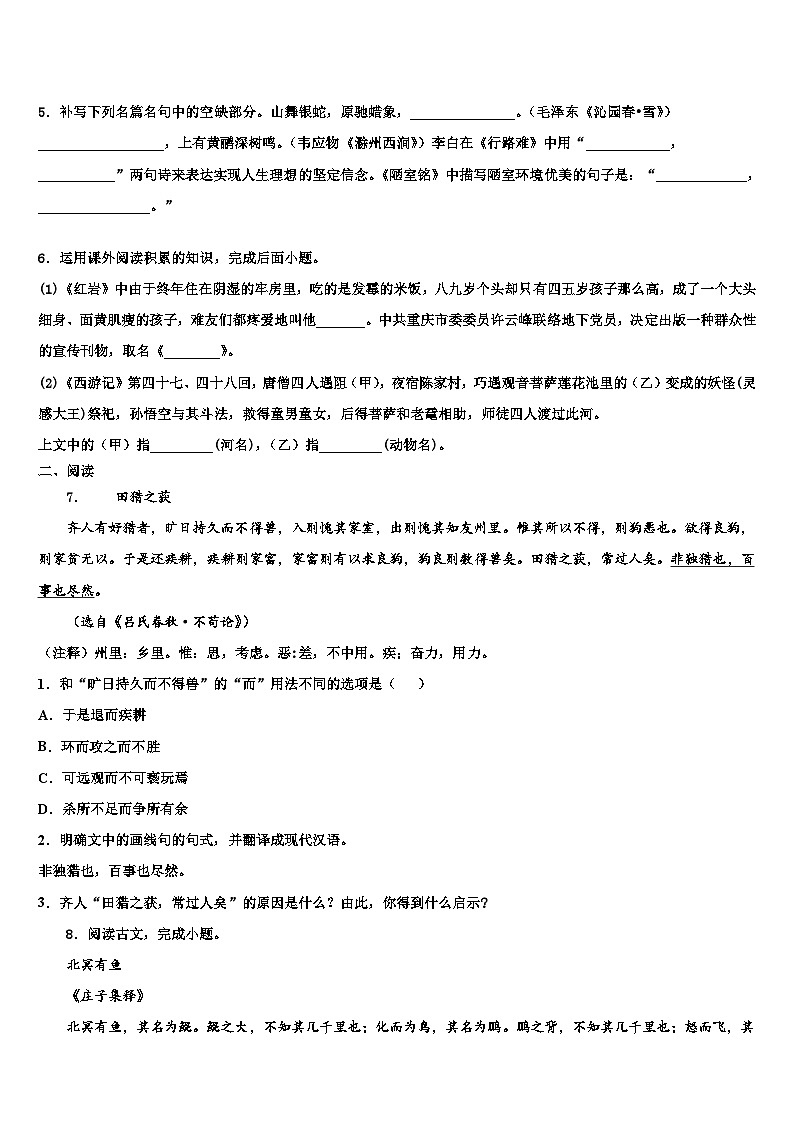 2022-2023学年广东省云浮市云安区中考适应性考试语文试题含解析第2页