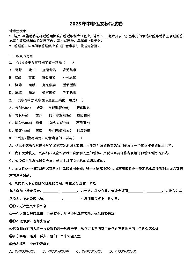 2022-2023学年广西南宁市兴宁区中考语文模试卷含解析01