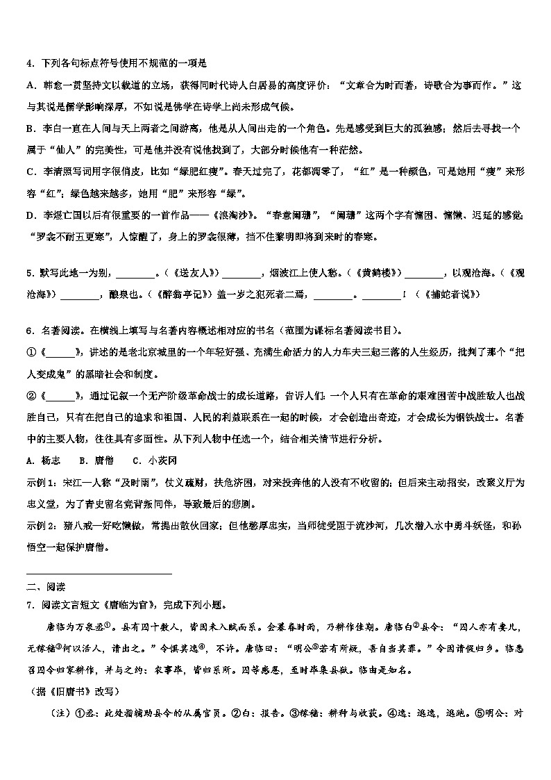 2022-2023学年广西钦州市钦州港经济技术开发区达标名校中考三模语文试题含解析02