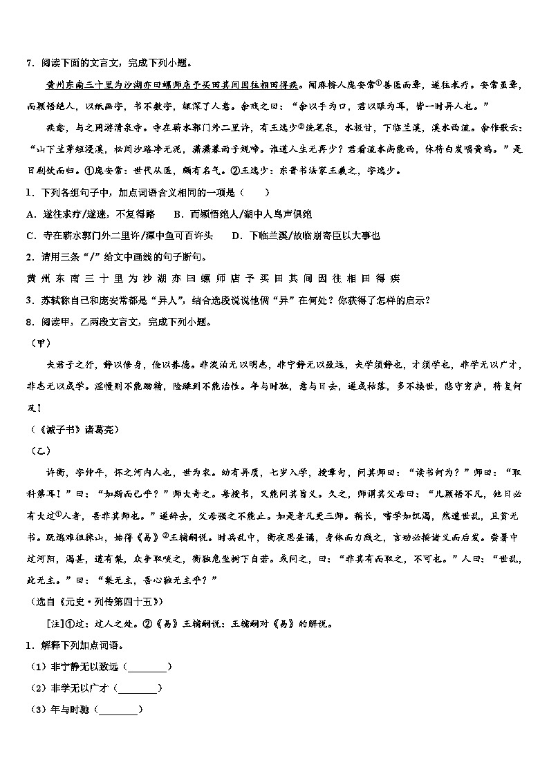 2022-2023学年河南省安阳内黄县联考中考语文全真模拟试卷含解析03