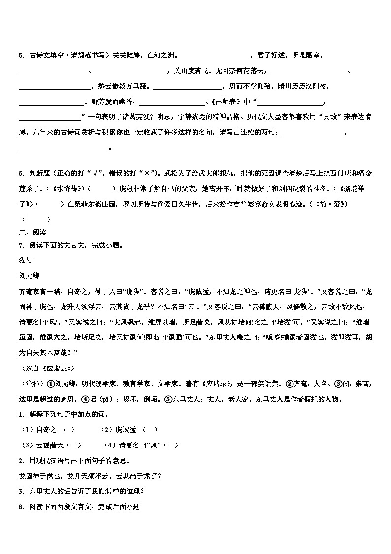 2022-2023学年河南省郑州市高新区重点名校中考适应性考试语文试题含解析第2页