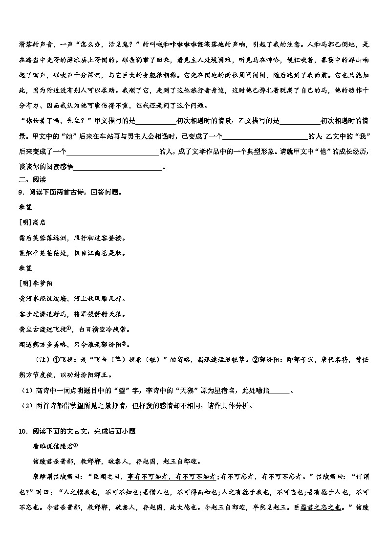 2022-2023学年湖北省黄冈实验中学中考语文模拟试题含解析03