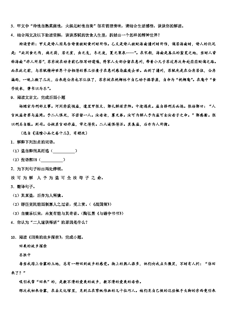 2022-2023学年湖北省黄冈市启黄中学中考冲刺卷语文试题含解析第3页