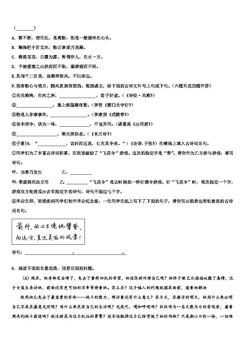 2022-2023学年湖北省黄石市黄石港区第八中学中考联考语文试卷含解析第2页