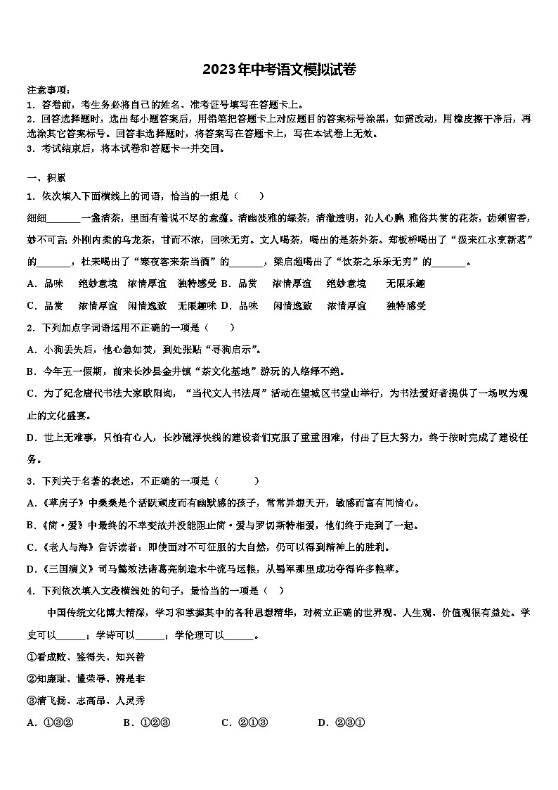 2022-2023学年湖北省黄石市下陆区重点达标名校中考冲刺卷语文试题含解析01