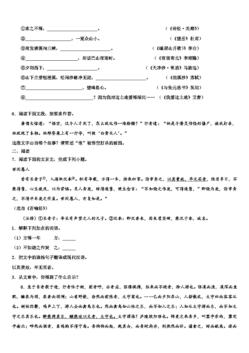 2022-2023学年湖北省龙感湖中学初中语文毕业考试模拟冲刺卷含解析02