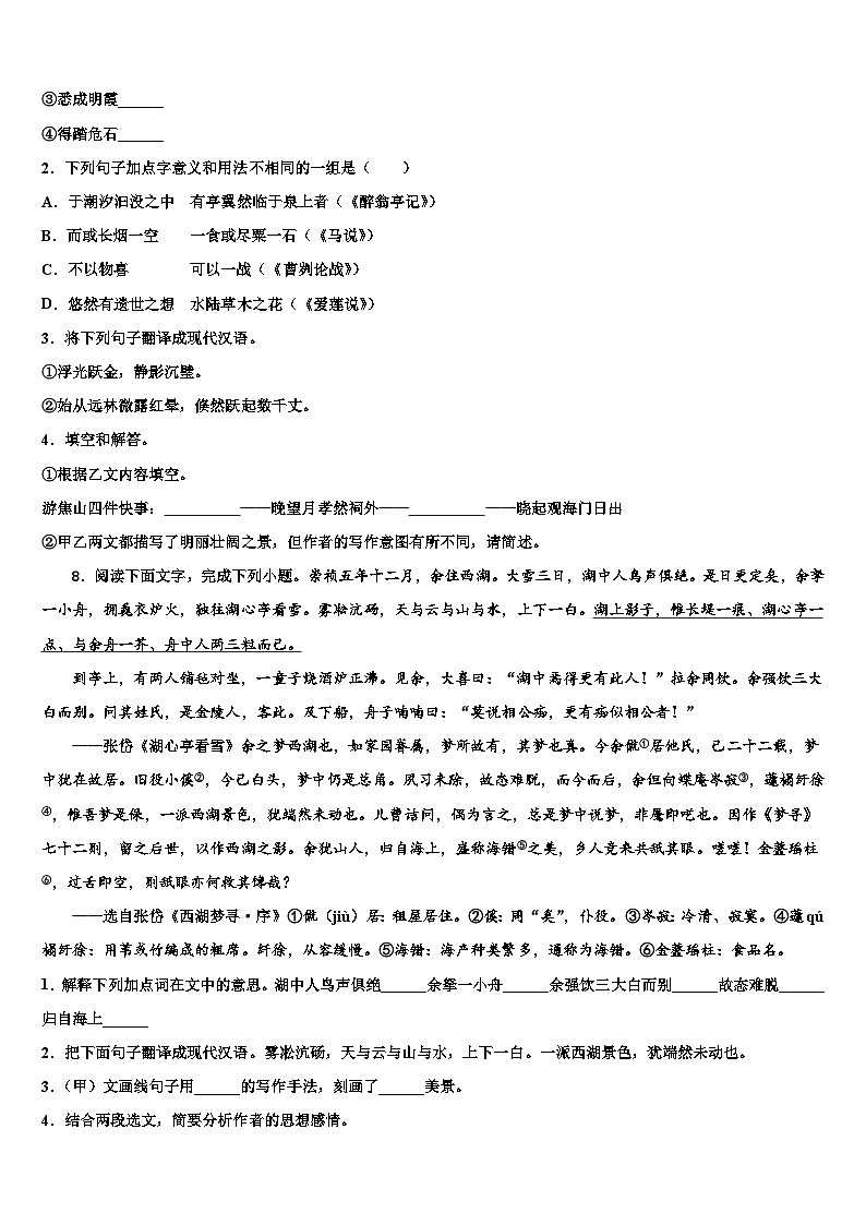 2022-2023学年湖北省武汉市达标名校中考联考语文试卷含解析第3页