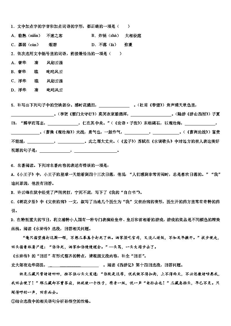 2022-2023学年湖北省宜昌市长阳县中考二模语文试题含解析02