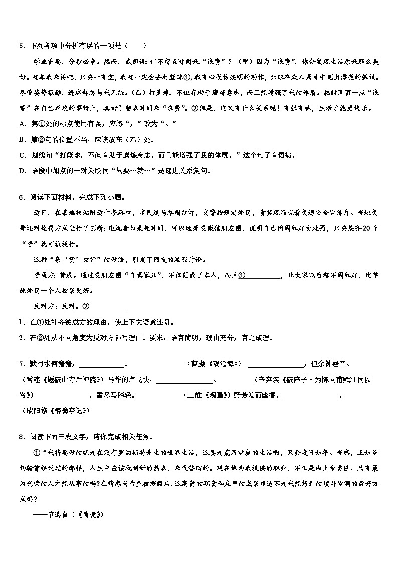 2022-2023学年湖南广益实验中学中考语文适应性模拟试题含解析第2页