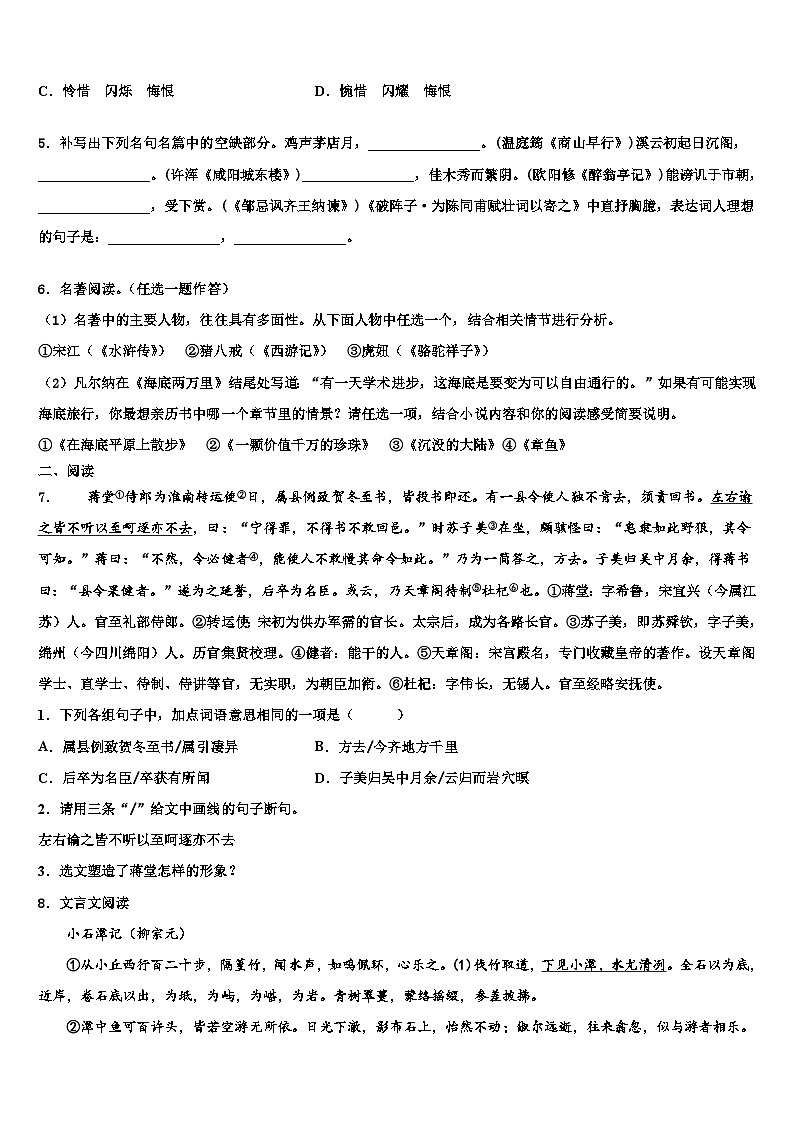 2022-2023学年湖南省祁阳县中考语文押题卷含解析第2页