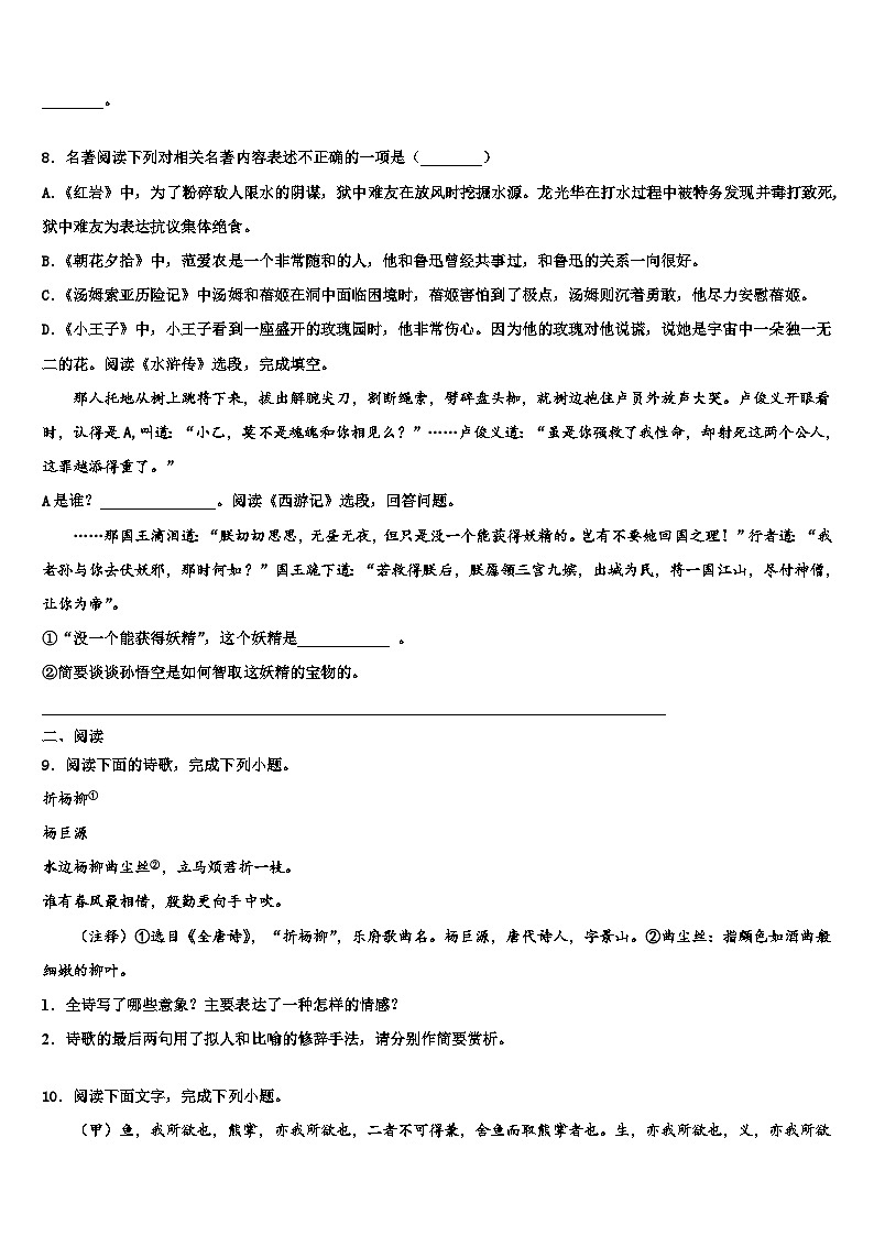2022-2023学年湖南省岳阳市名校中考语文适应性模拟试题含解析第3页