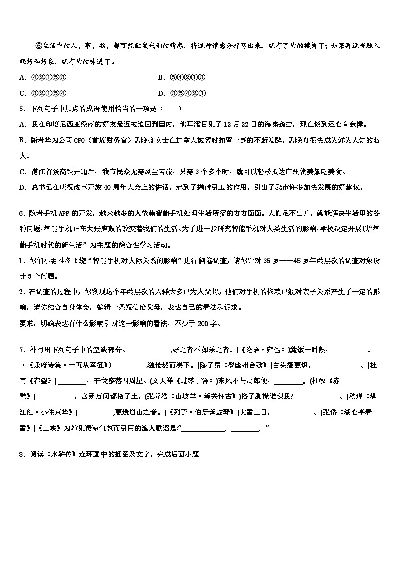 2022-2023学年湖南师大附中中考语文适应性模拟试题含解析02