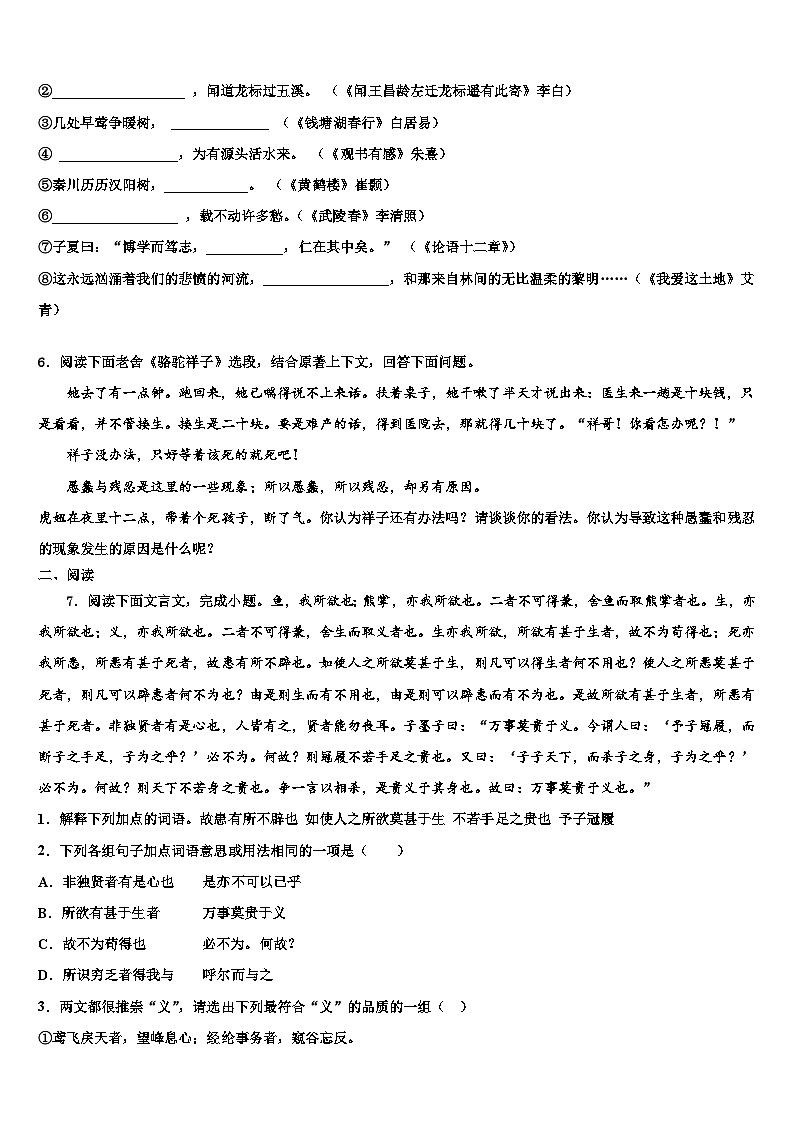 2022-2023学年吉林省吉林市普通中学中考三模语文试题含解析第2页