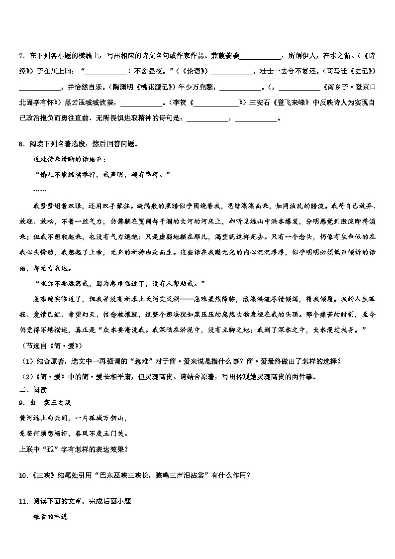 2022-2023学年吉林省长春市长春外国语校中考适应性考试语文试题含解析03
