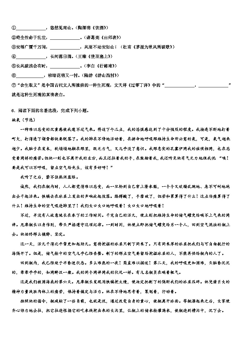 2022-2023学年江苏省常州市新北区实验校中考语文对点突破模拟试卷含解析02