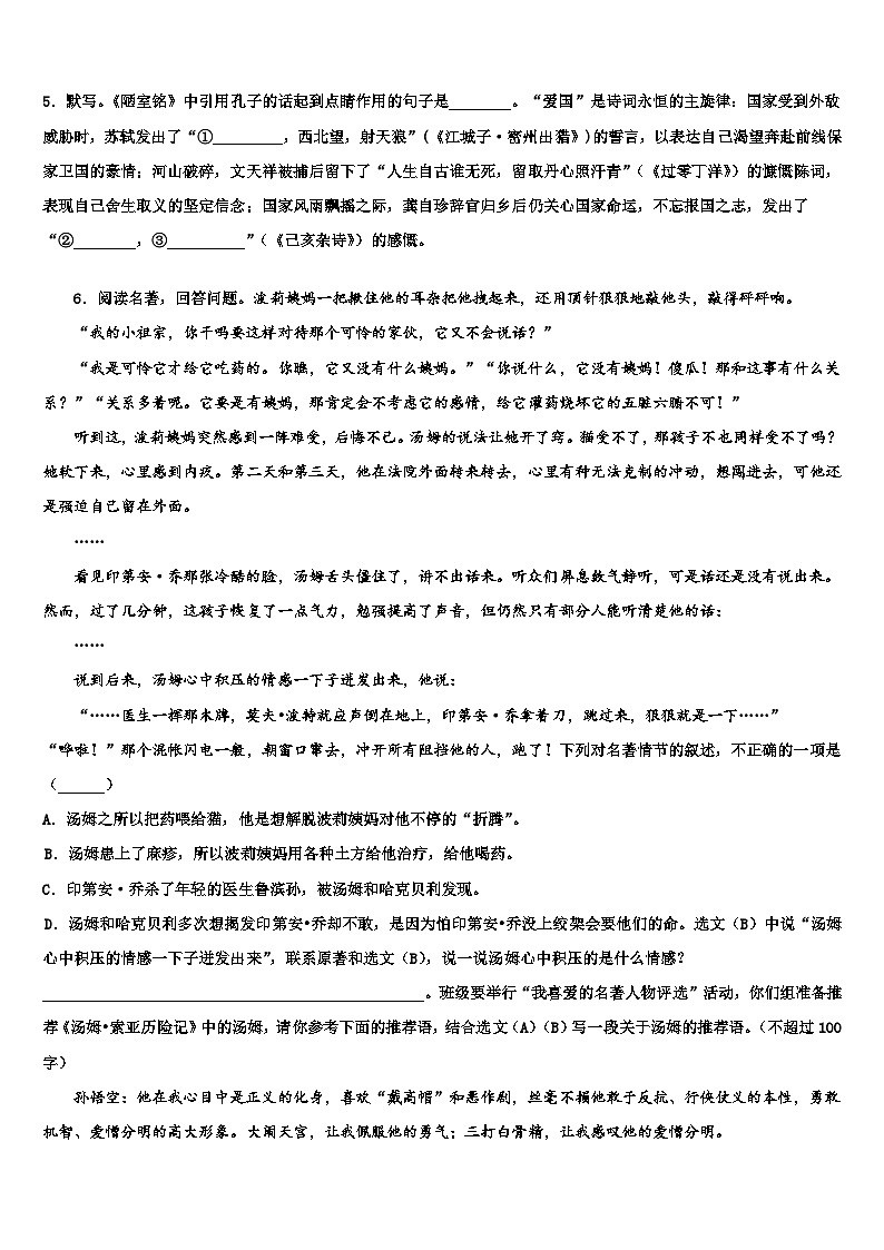 2022-2023学年江苏省南京秦淮区南航附中中考语文考前最后一卷含解析02
