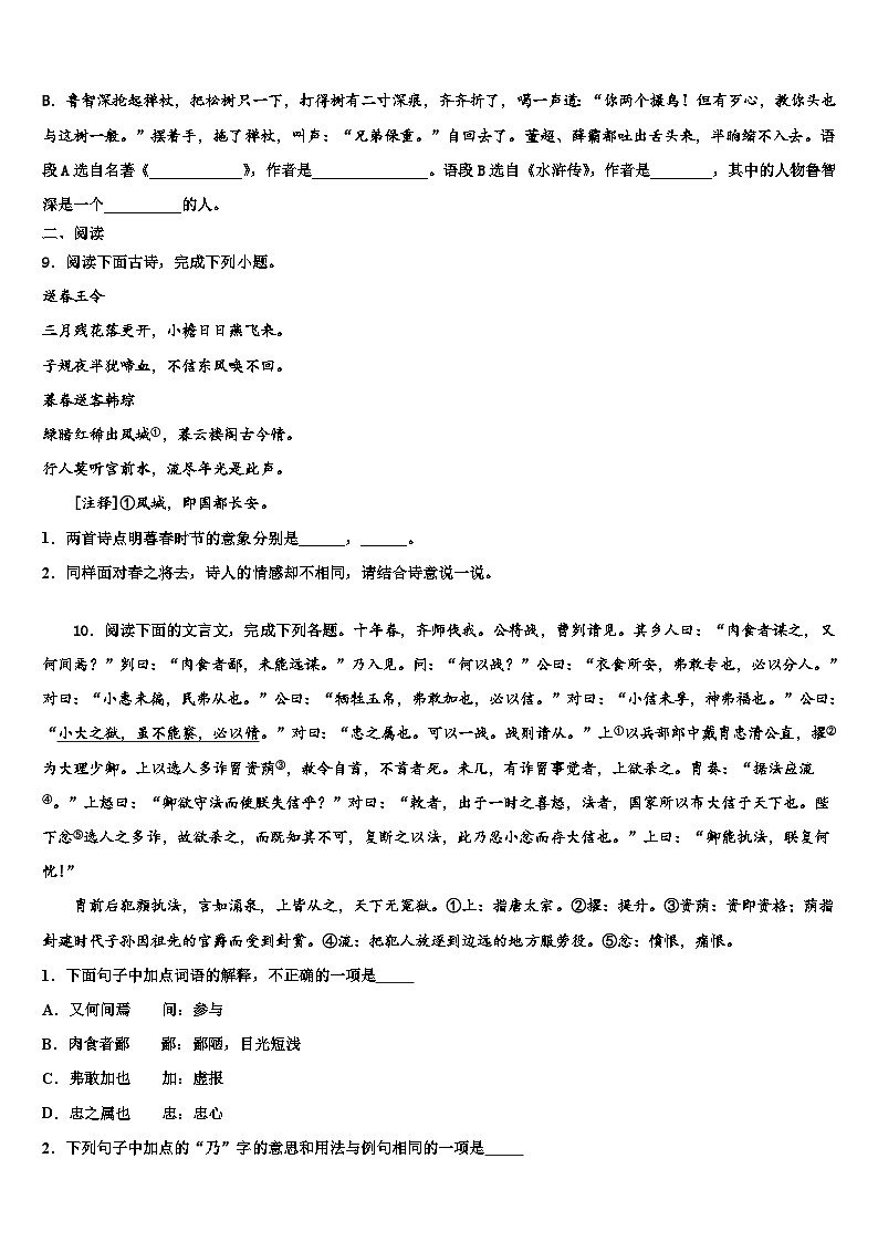 2022-2023学年江苏省镇江市丹阳市市级名校中考语文最后一模试卷含解析03