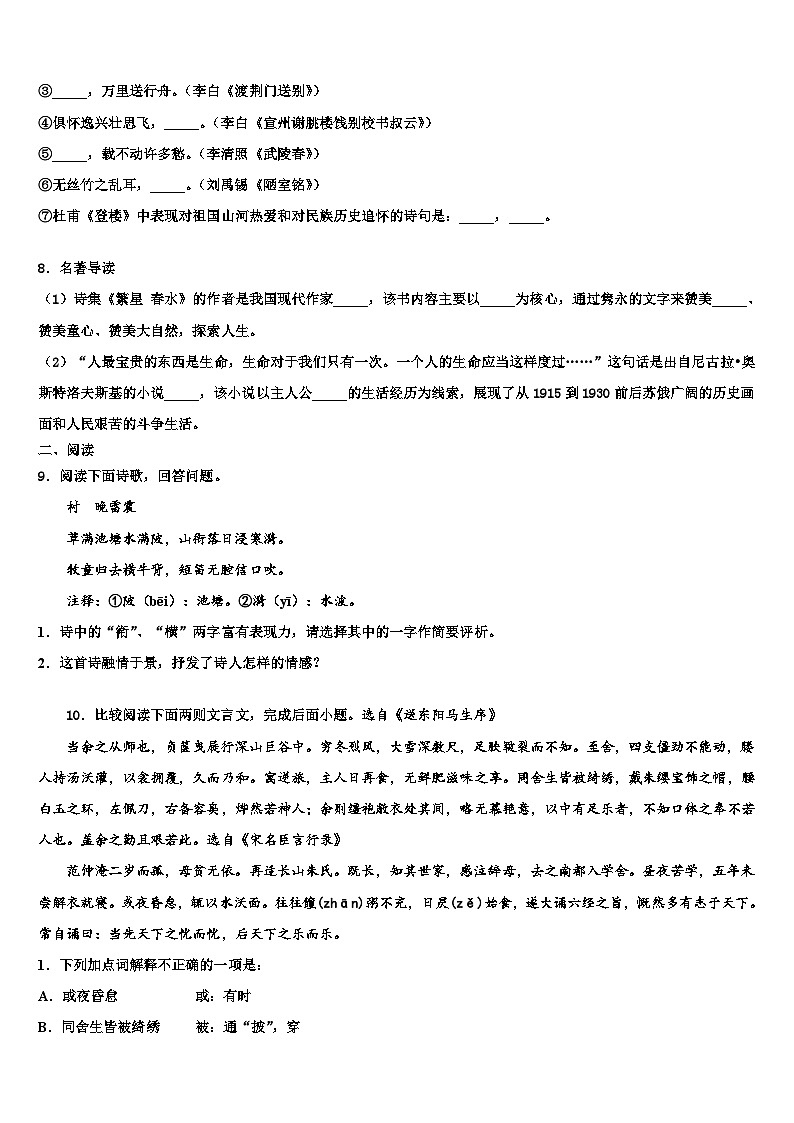 2022-2023学年江苏省镇江市联考中考适应性考试语文试题含解析03