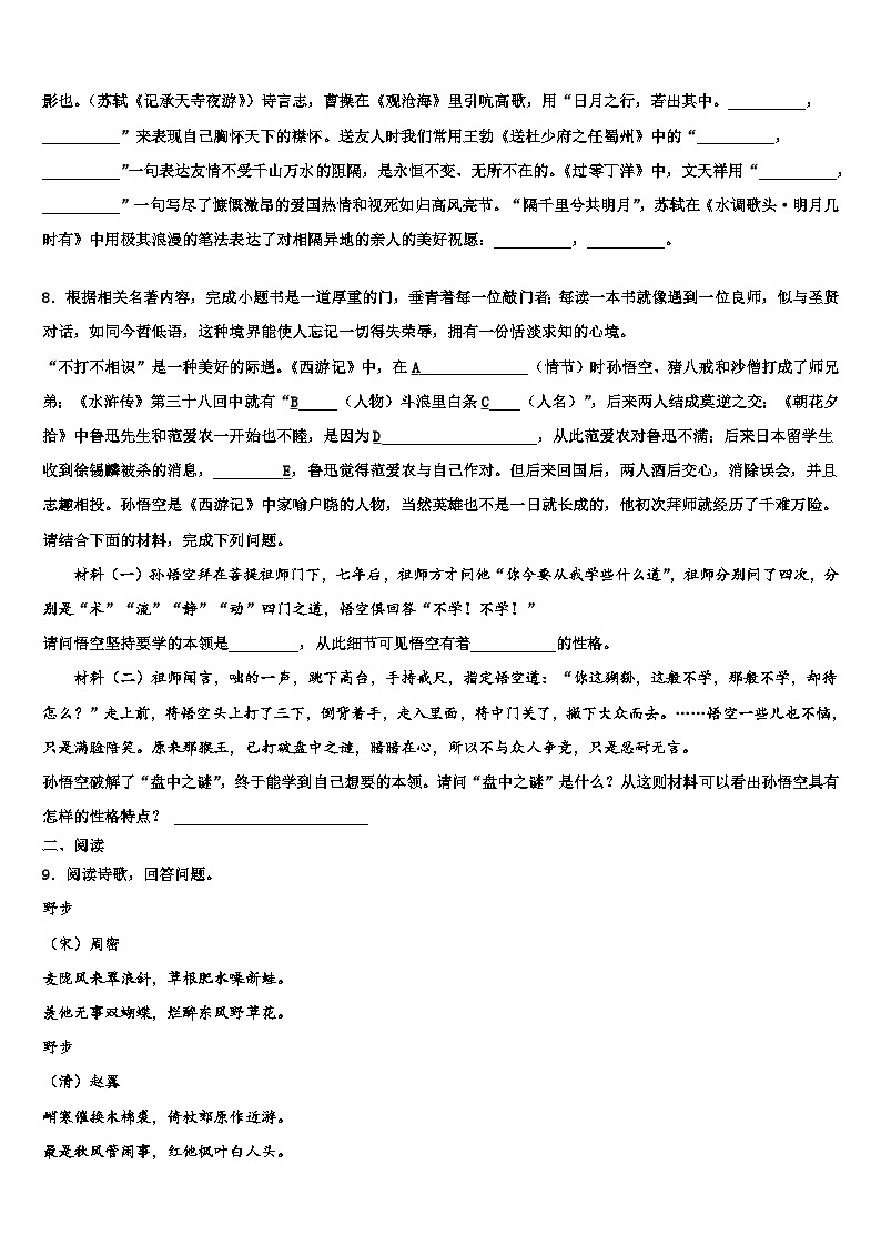 2022-2023学年江西省赣州市大余县重点达标名校中考适应性考试语文试题含解析03