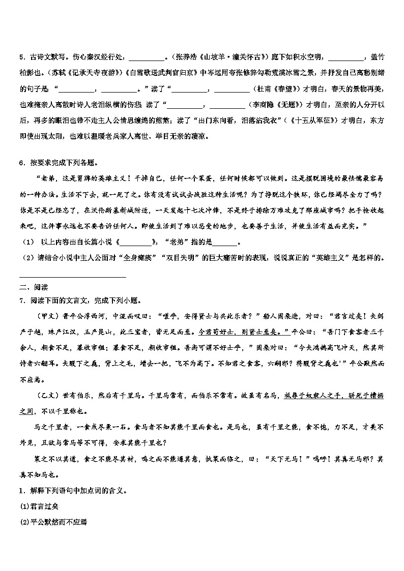 2022-2023学年江西省彭泽县中考语文五模试卷含解析第2页