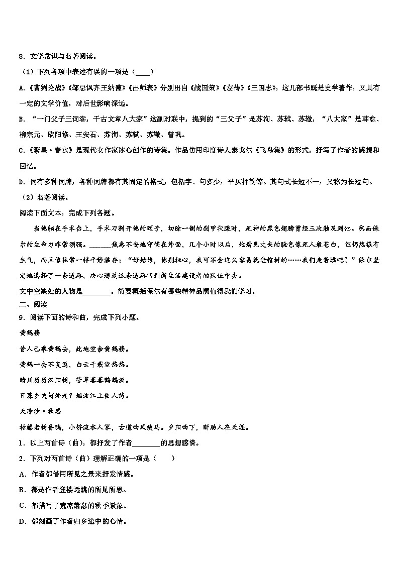 2022-2023学年廊坊三中学中考语文模拟试题含解析03