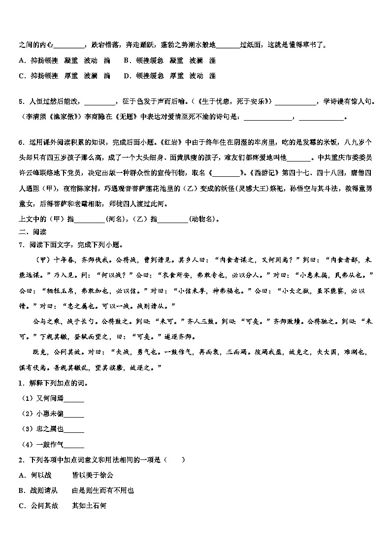 2022-2023学年江西省信丰县重点中学十校联考最后语文试题含解析02