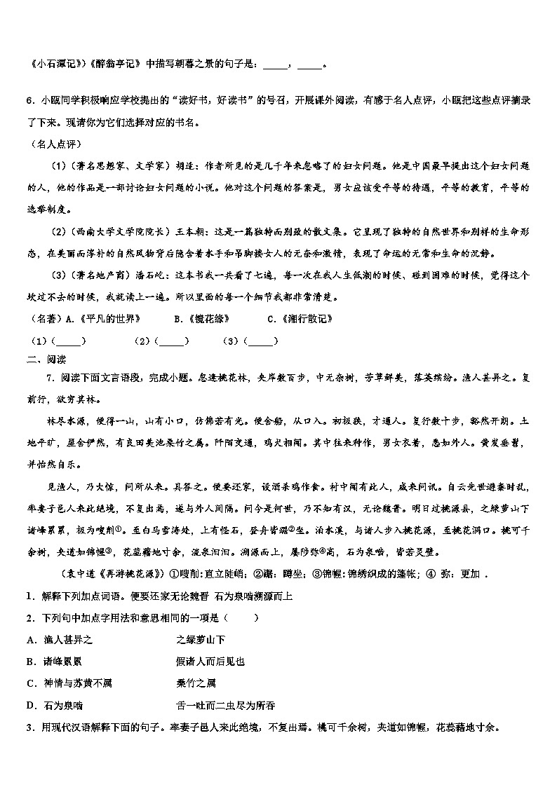 2022-2023学年山东省潍坊市诸城市中考语文模试卷含解析第2页