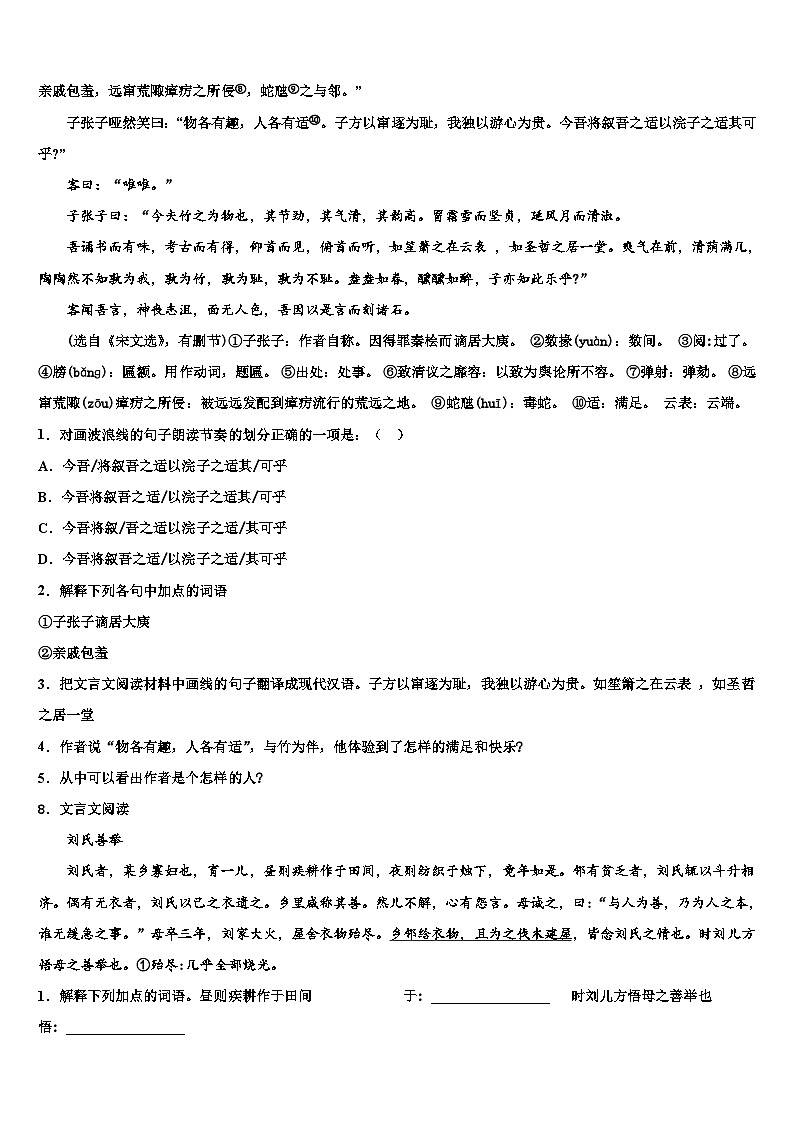 2022-2023学年山东省平邑县初中语文毕业考试模拟冲刺卷含解析03