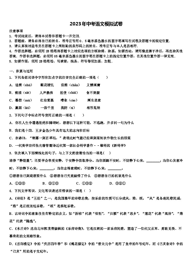 2022-2023学年山东省淄博市桓台县重点名校中考语文最后冲刺浓缩精华卷含解析01