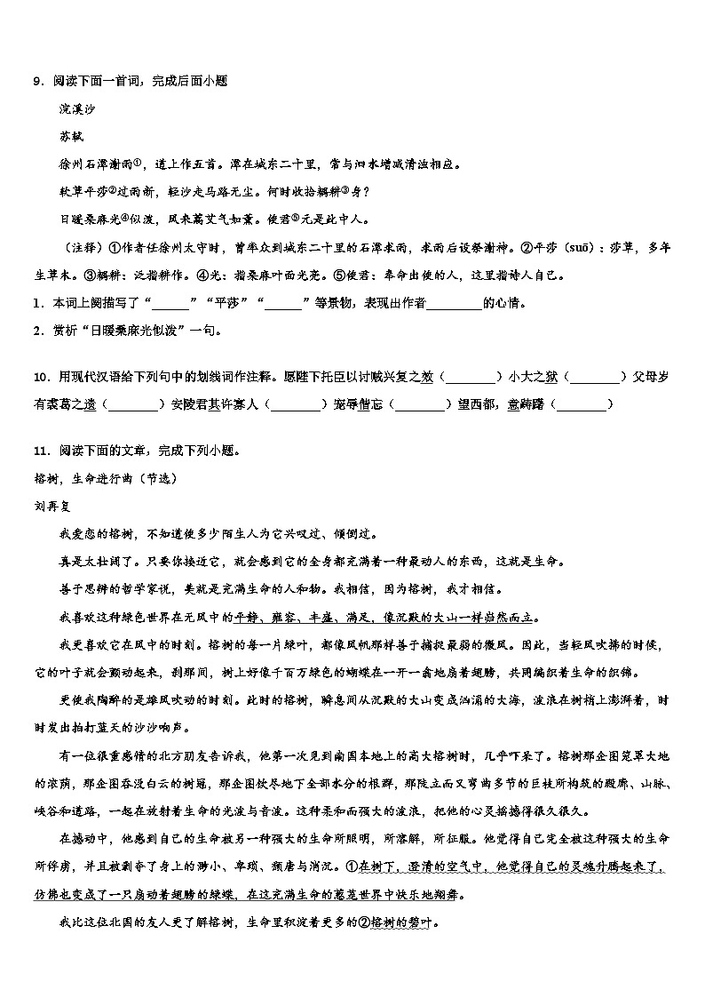 2022-2023学年陕西省榆林市定边县重点达标名校十校联考最后语文试题含解析03