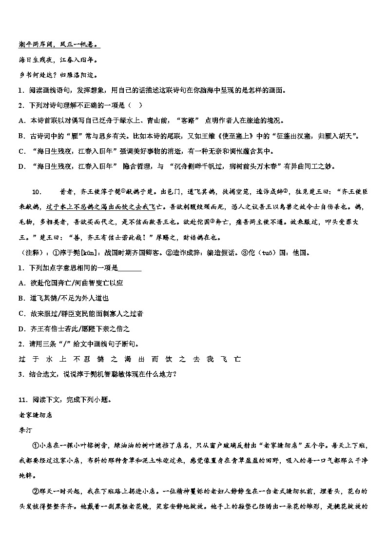 2022-2023学年四川省内江市重点达标名校中考语文考试模拟冲刺卷含解析03