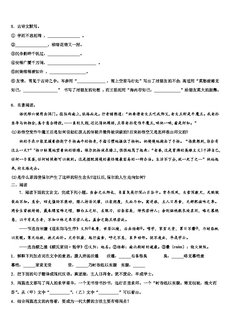 2022-2023学年四川省营山县中考一模语文试题含解析第2页