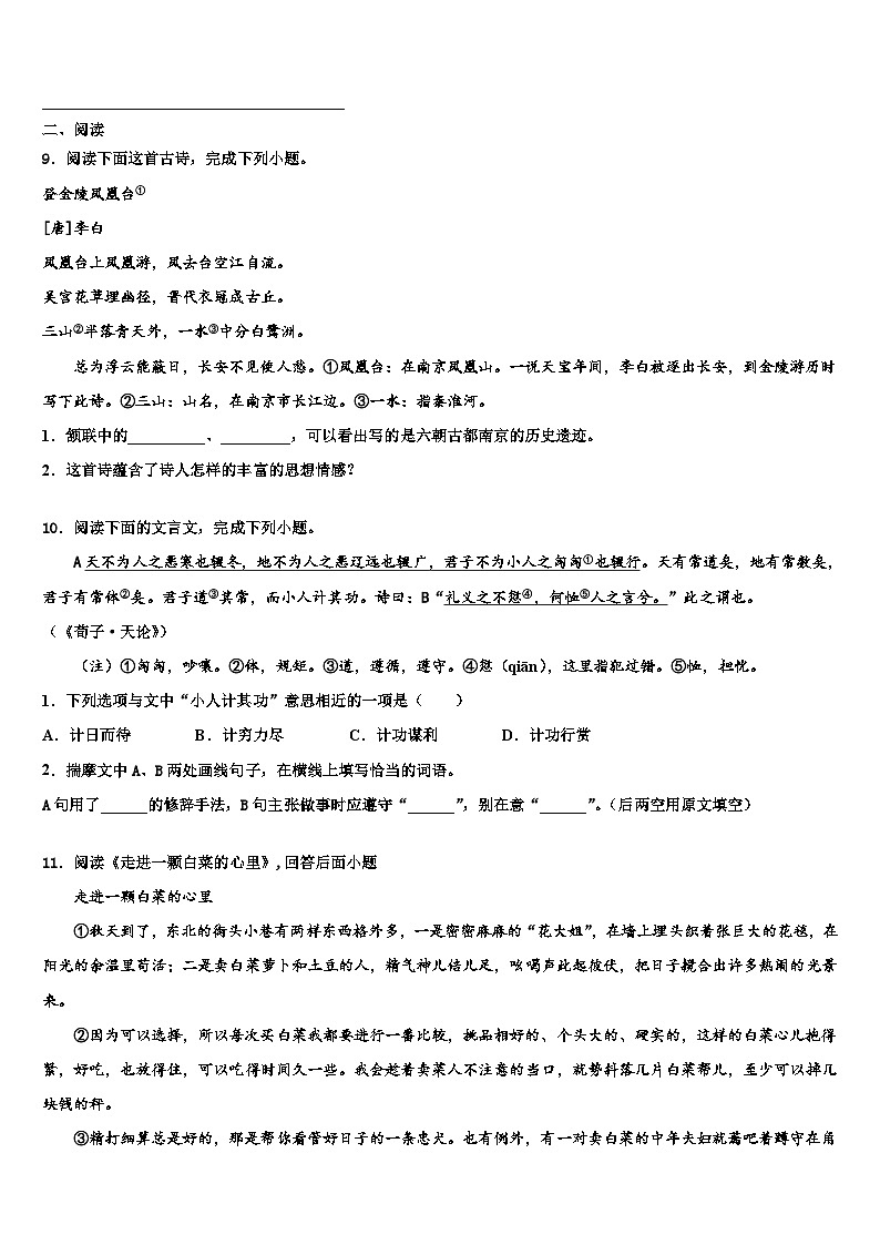 2022-2023学年烟台市重点中学初中语文毕业考试模拟冲刺卷含解析第3页