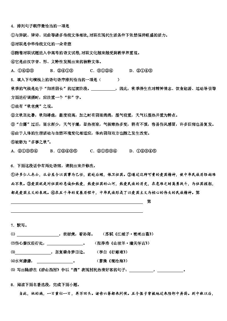 2022-2023学年云南省昆明市石林县重点名校中考语文最后冲刺模拟试卷含解析02
