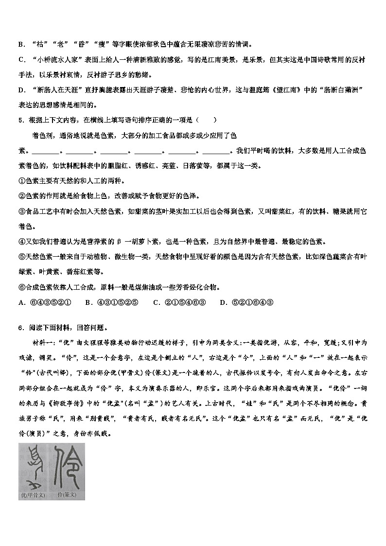 2022-2023学年云南省昭通市名校中考语文模拟试题含解析02