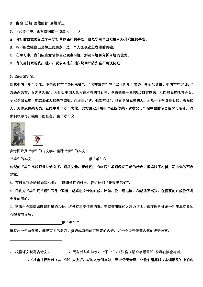 2022-2023学年漳州市重点中学中考二模语文试题含解析02