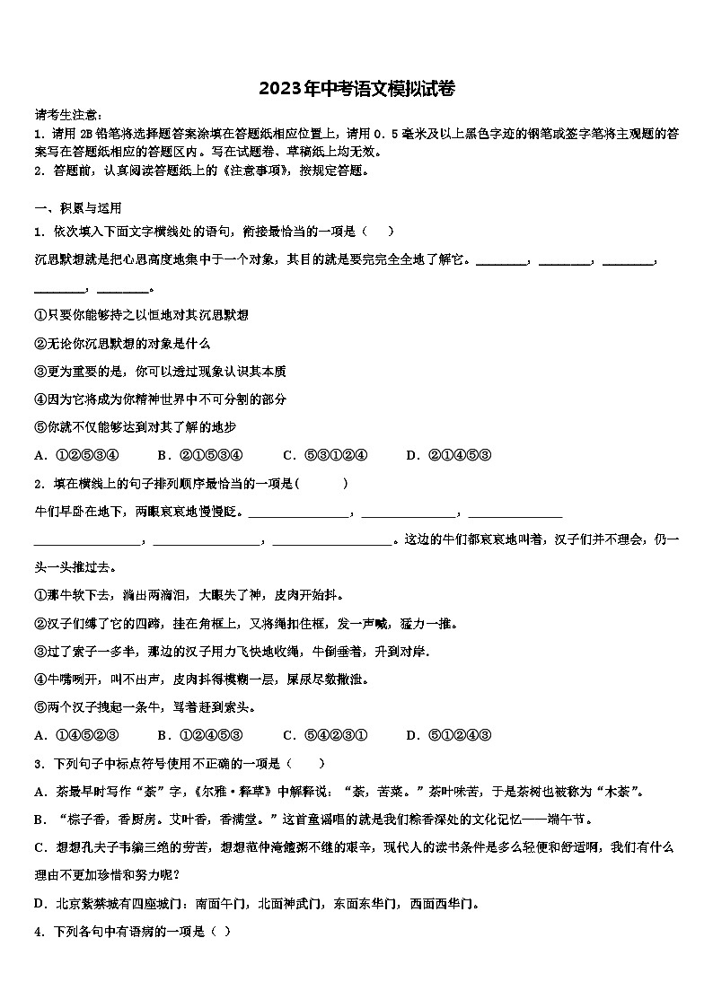 2022-2023学年云南省腾冲市十五所校十校联考最后语文试题含解析01
