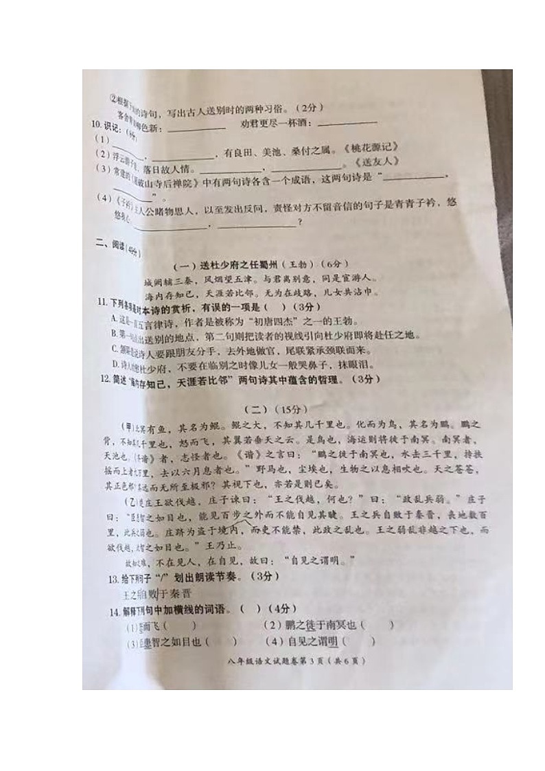 湖南省怀化市芷江县2022-2023学年八年级下学期期末教学质量监测语文试题03