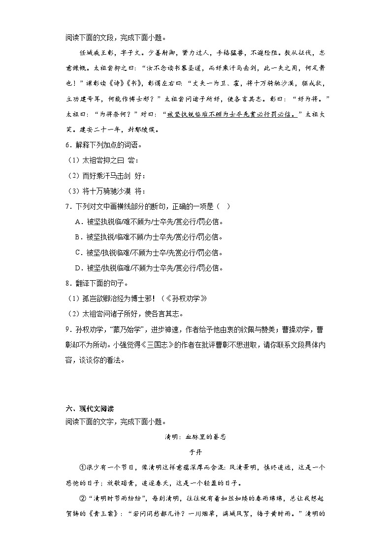 2023年福建省福州市平潭综合实验区中考模拟语文试题（含解析）03