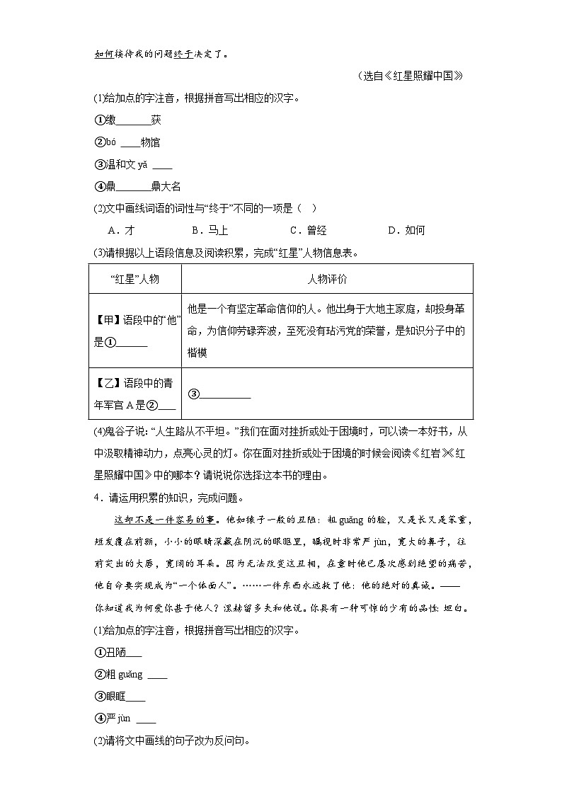 2023年安徽省芜湖市无为县部分学校中考四模语文试题（含解析）03