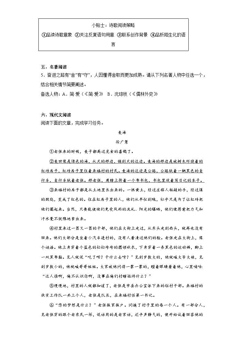 2023年浙江省丽水市景宁中考一模语文试题（含解析）第3页