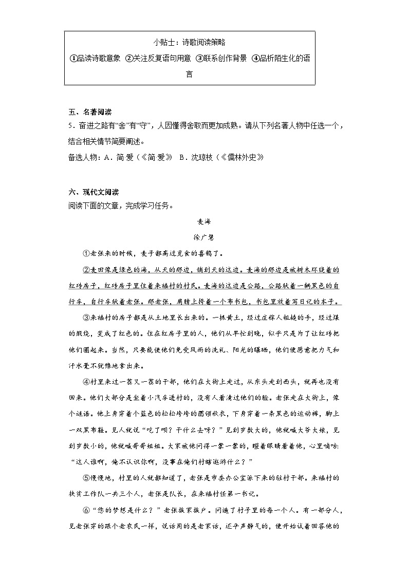 2023年浙江省丽水市景宁中考一模语文试题（含解析）03